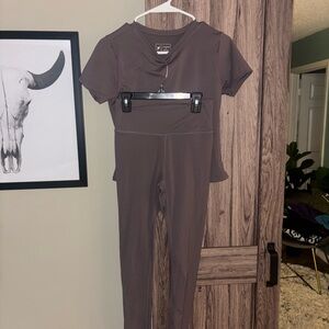Prime mark Taupe Active Set - Short Sleeve Top & High-Waist Leggings